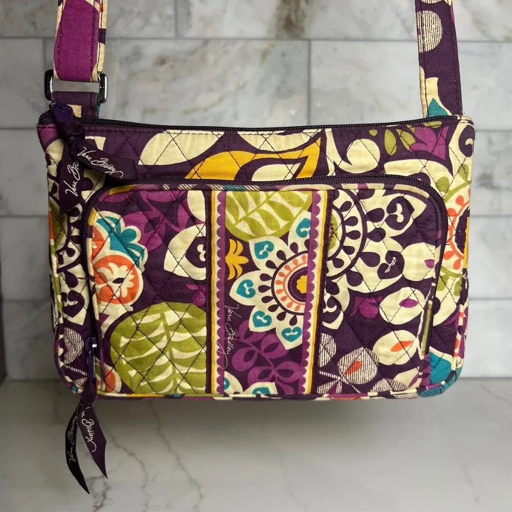 Vera Bradley Crossbody Bag Plum Crazy Pattern Quilted Purse Purple Floral Boho